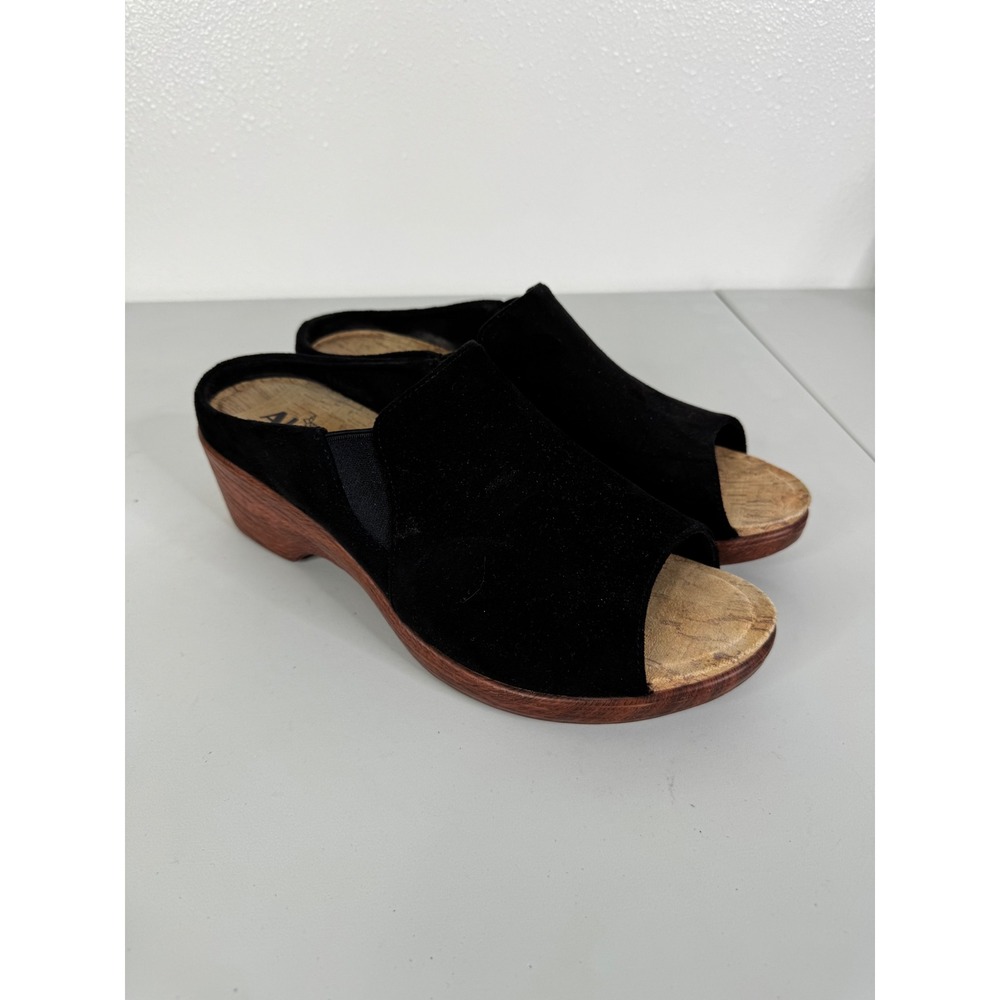Alegria by PG Lite Women Black Faux Suede Open Toe Wedge Slide Mules SLN-6146 41